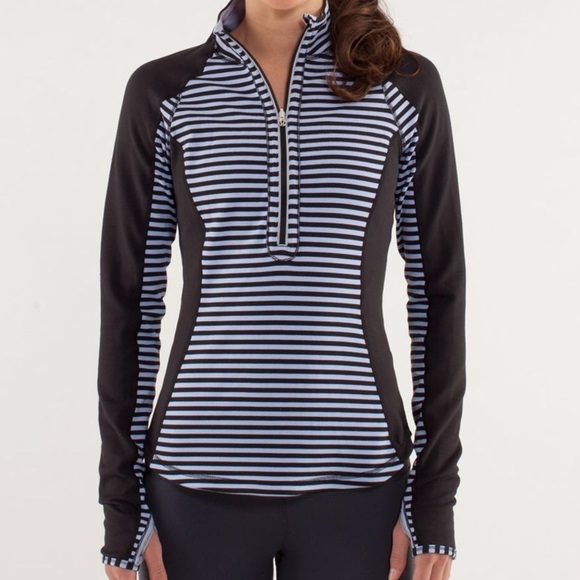 Lululemon Run U-Turn Pullover Classic Stripe Polar Haze Black Quarter Zip 2